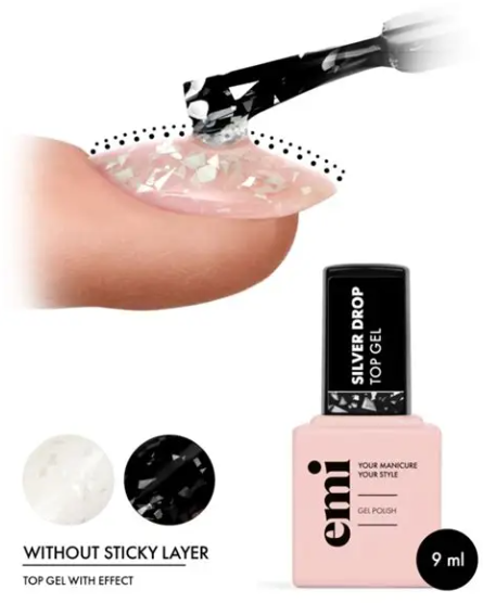 E.MiLac Top Gel Silver Drop, 9ml