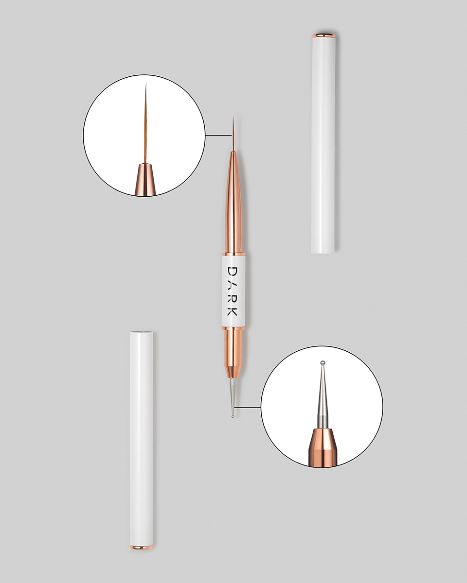 DARK Double-ended brush (liner 13 mm dotting tool 1.2 mm) (updated design)