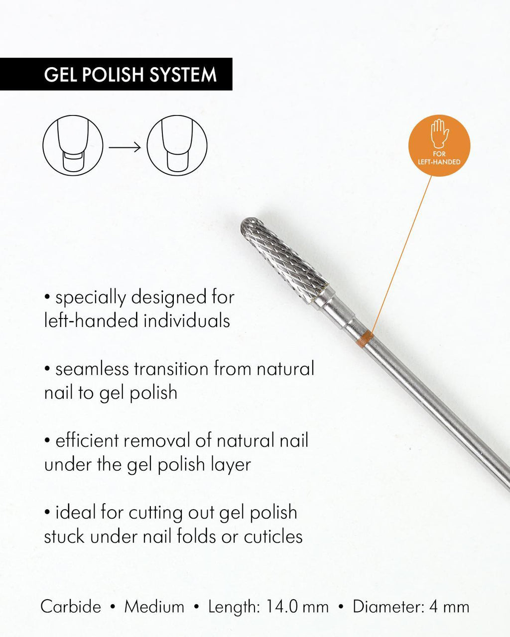 Rotary File - For Lefties, Cone Shaped, Carbide, 4mm, Medium Abrasiveness