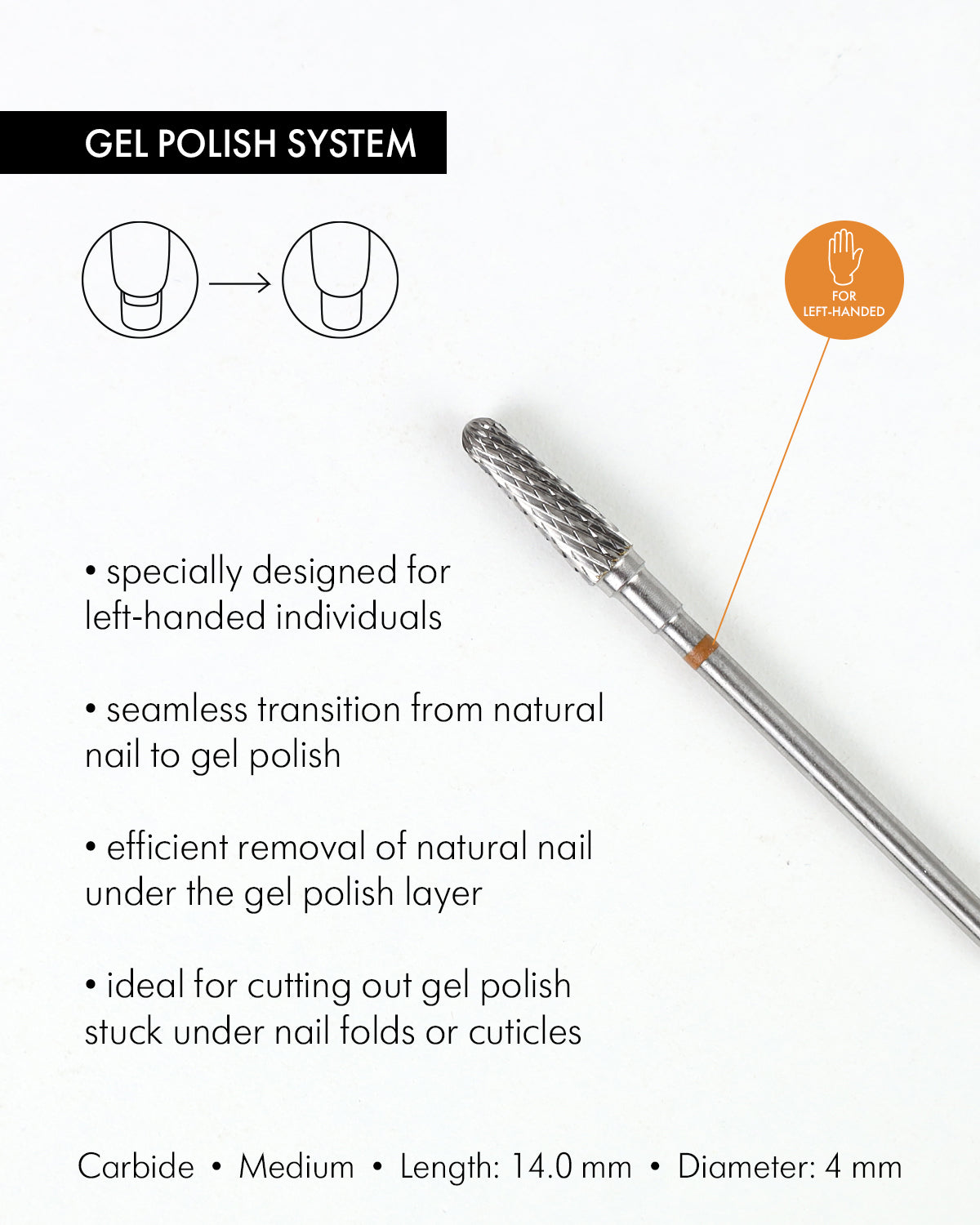 Rotary File - For Lefties, Cone Shaped, Carbide, 4mm, Medium Abrasiveness