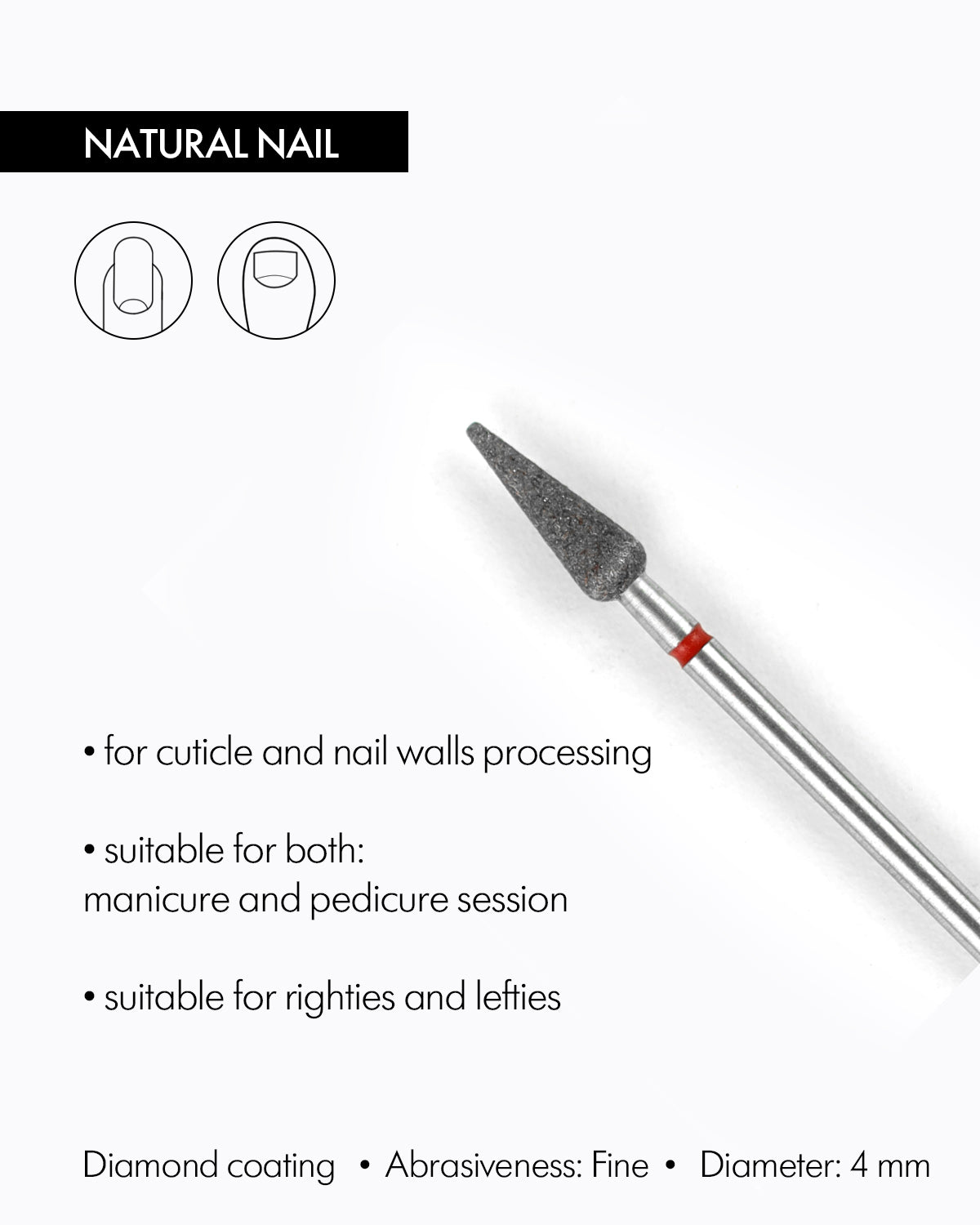 Rotary File - Rounded Cone Shape, Diamond, 4mm ,Fine Abrasiveness